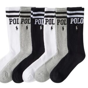 NWT MENS POLO RALPH LAUREN CREW SPORT SOCKS~6 PAIRS~ASSORTED